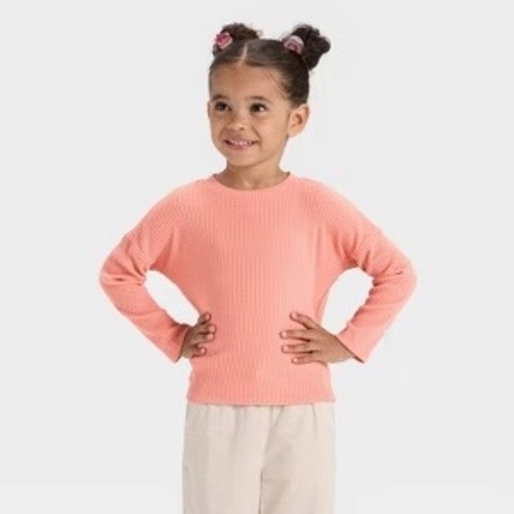 Cat and Jack Girls Coral Ribbed Cozy Soft Shirt Long Sleeve Top 3T‎ Stretch